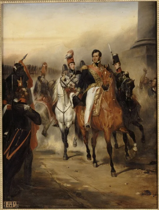 Le duc d'Orléans reçoit à la barrière du Trône le 1er régiment de hussards commandé par le duc de Chartres, 4 août 1830, detail