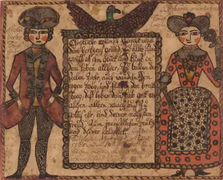 Baptismal Wish for Catarina Titzlir, by Sussel-Washington Artist, ink, 1765