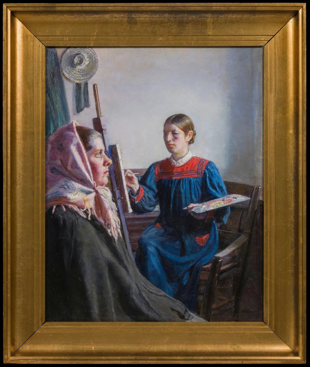 Anna Ancher Painting a Model, by Michael Ancher, oil, 1894