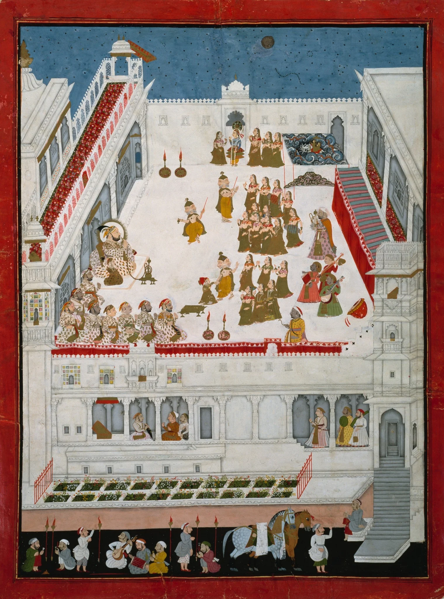 Maharana Jagat Singh II and Nobles Watching the Raslila Dance Dramas, detail