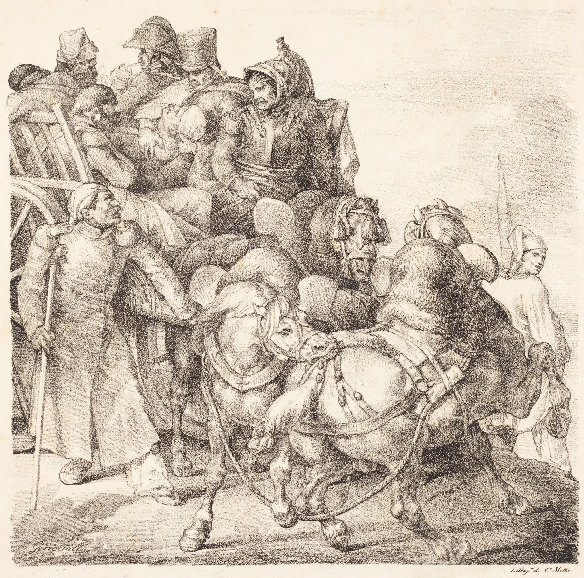 Cart Filled with Wounded Soldiers (Chariot charge de soldats blesses), detail