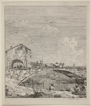 The Wagon Passing Over a Bridge, by Canaletto, ink, 1740