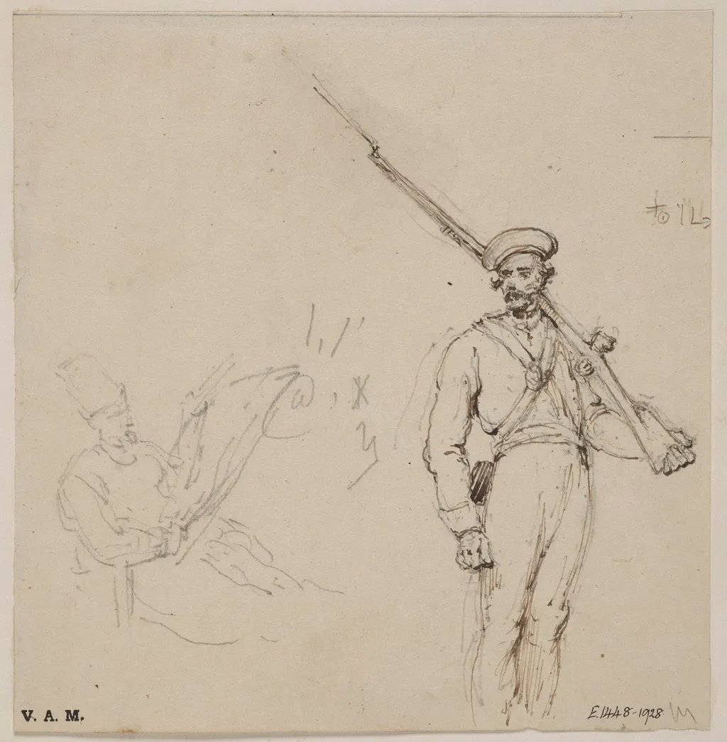 A seated Parsi, and a soldier, by George Chinnery, 19