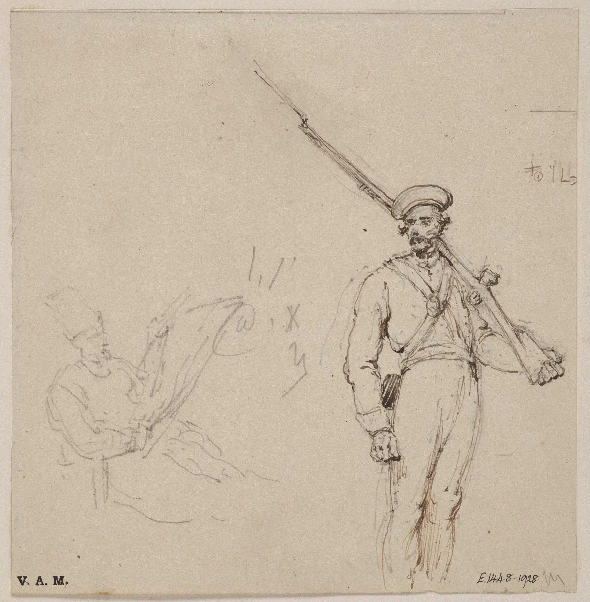 A seated Parsi, and a soldier, detail
