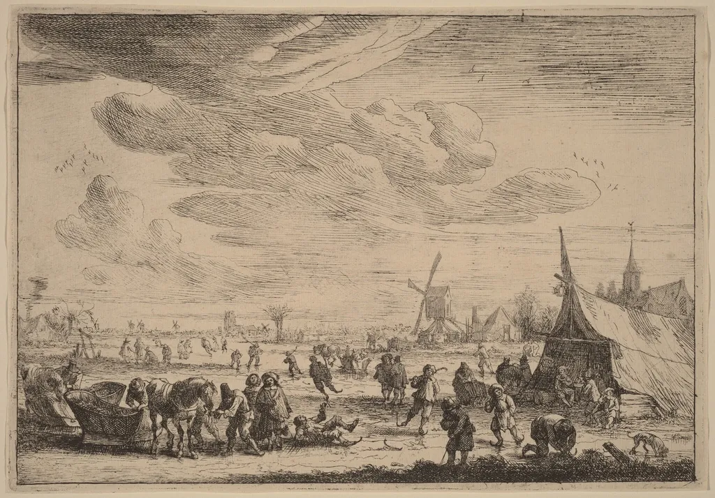 The Skaters, by Peeter Bout, ink, 1688