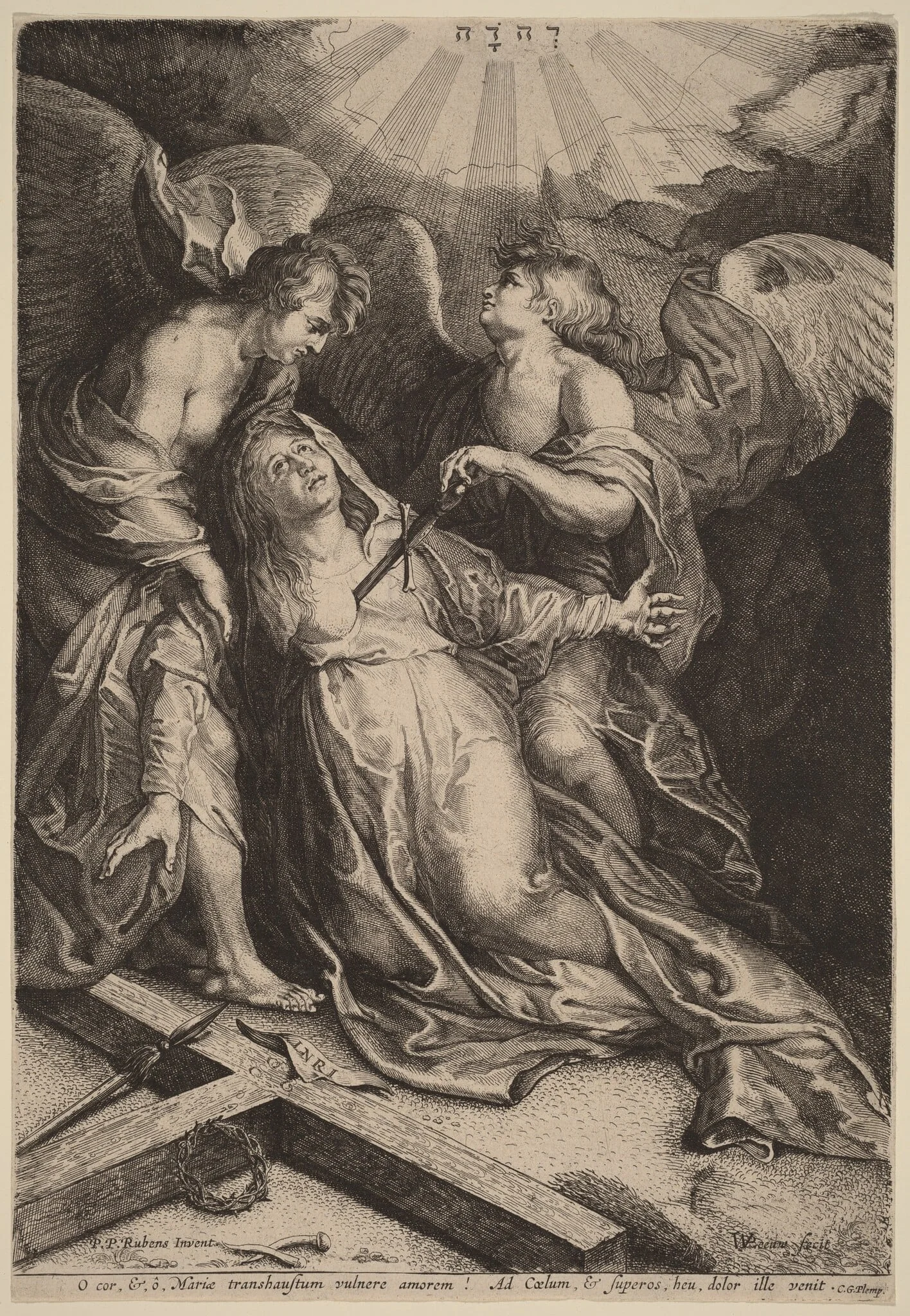 Mater Dolorosa Kneeling, Supported by Two Angels, detail