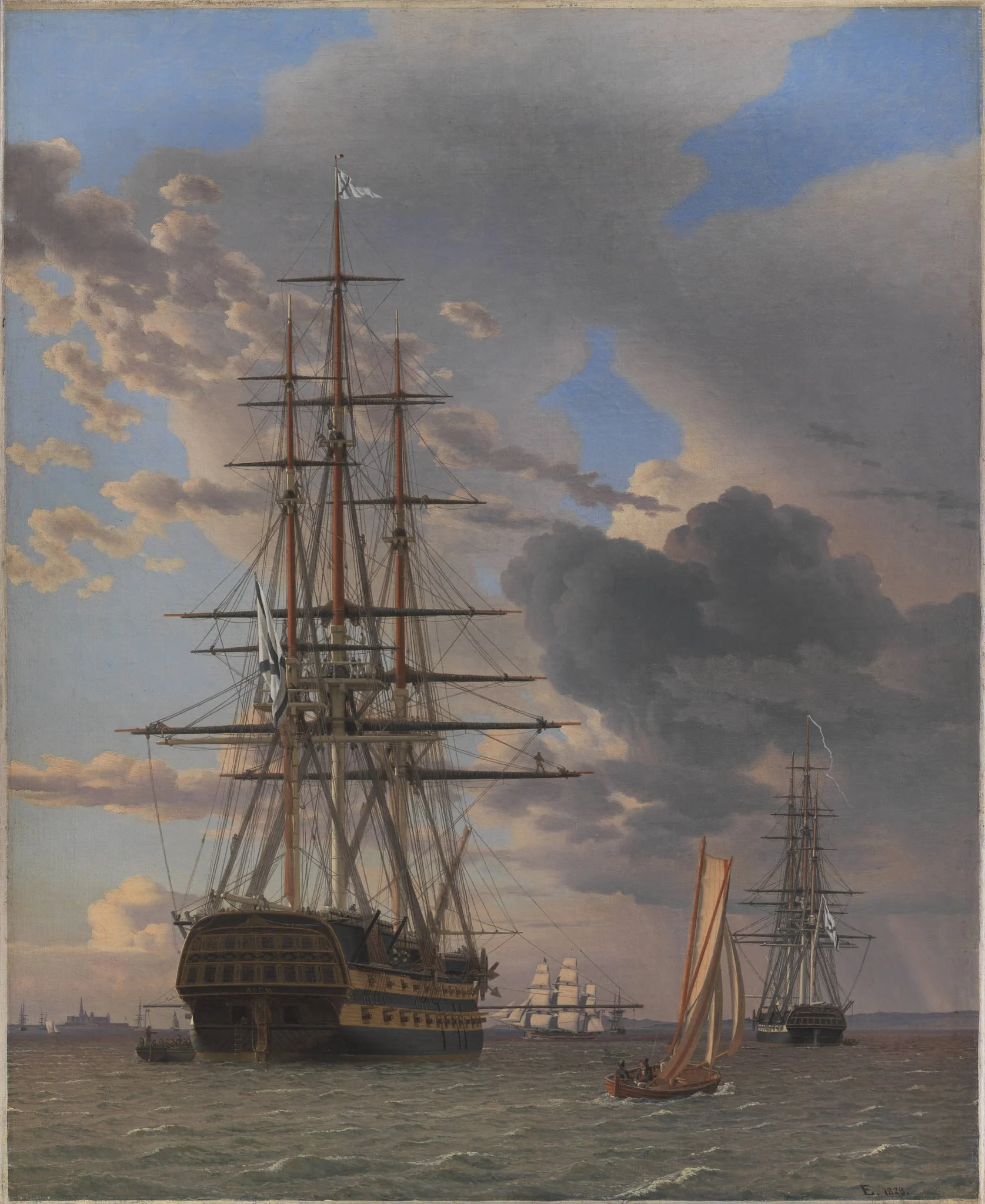 The Russian Ship of the Line "Asow" and a Frigate at Anchor near Elsinore, detail