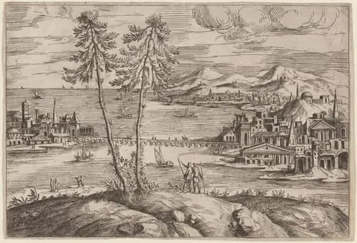 Landscape with Two Trees, by Giovanni Battista Pittoni, ink, 1558
