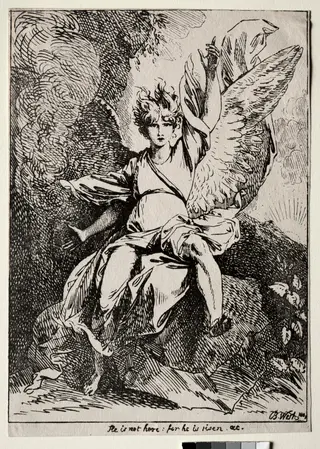 Specimens of Polyautography:  The Angel at the Tomb of Christ, by Benjamin West, 1801