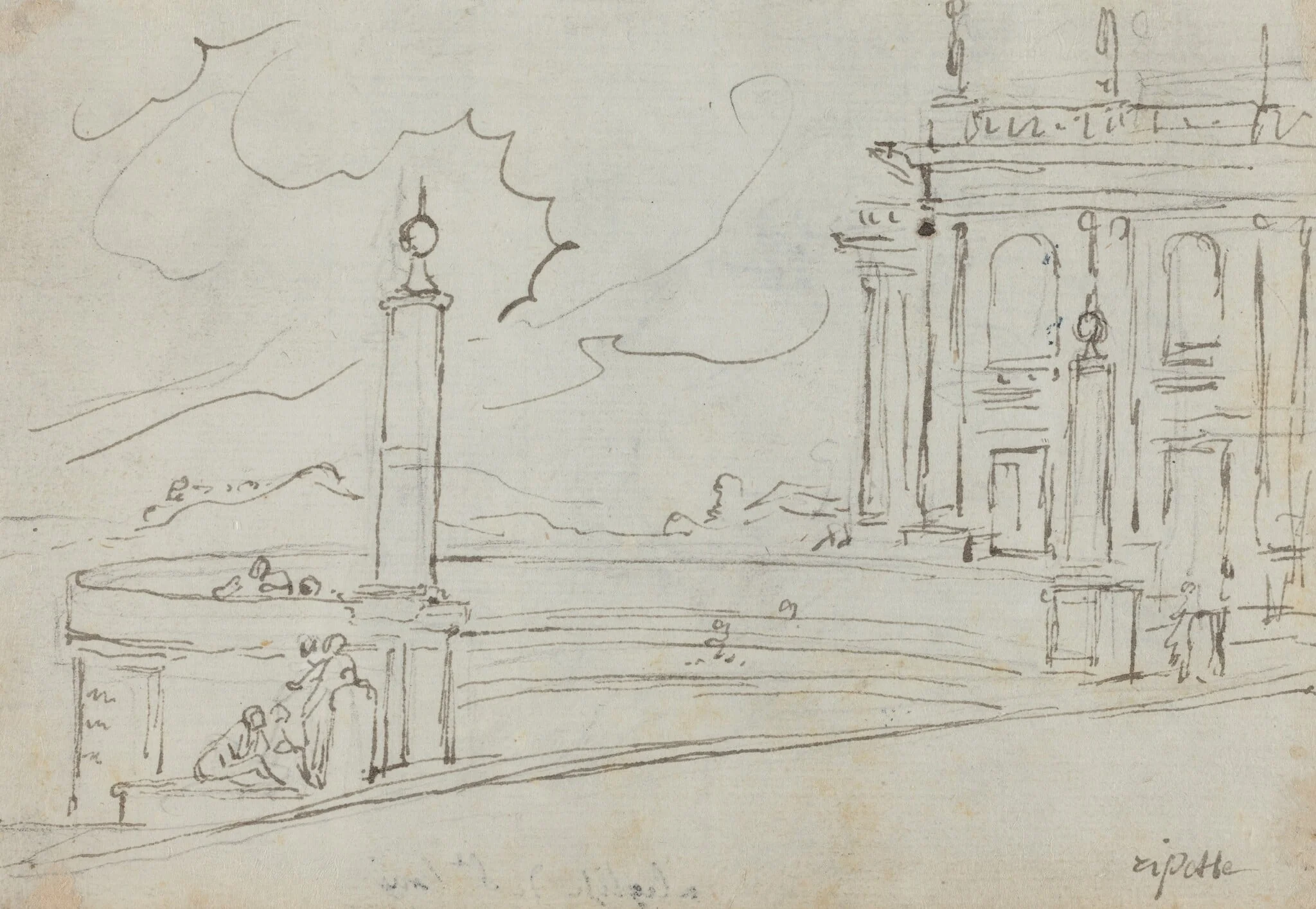 The Ripetta in Rome [verso], detail
