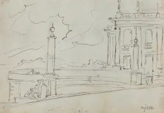 The Ripetta in Rome [verso], by Augustin Pajou, chalk, 1754