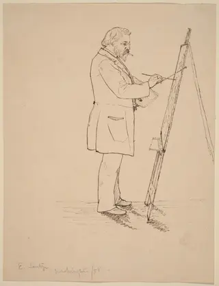 Sketching - Emanuel Leutze, by John Quincy Adams Ward, ink, 1858