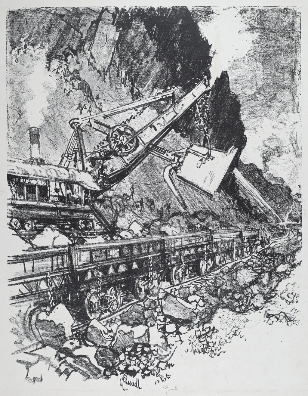 Steam Shovel in the Cut at Bas Obispo, by Joseph Pennell, ink, 1912