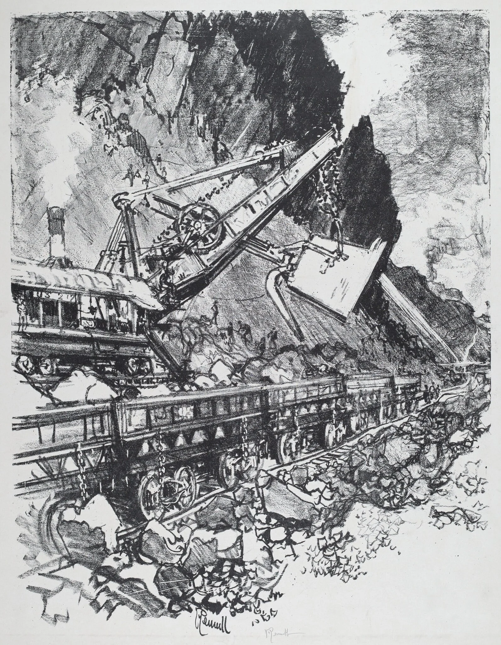 Steam Shovel in the Cut at Bas Obispo, detail