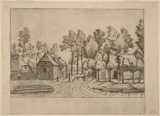 Village Street, by Lucas van Doetechum, ink, 1560