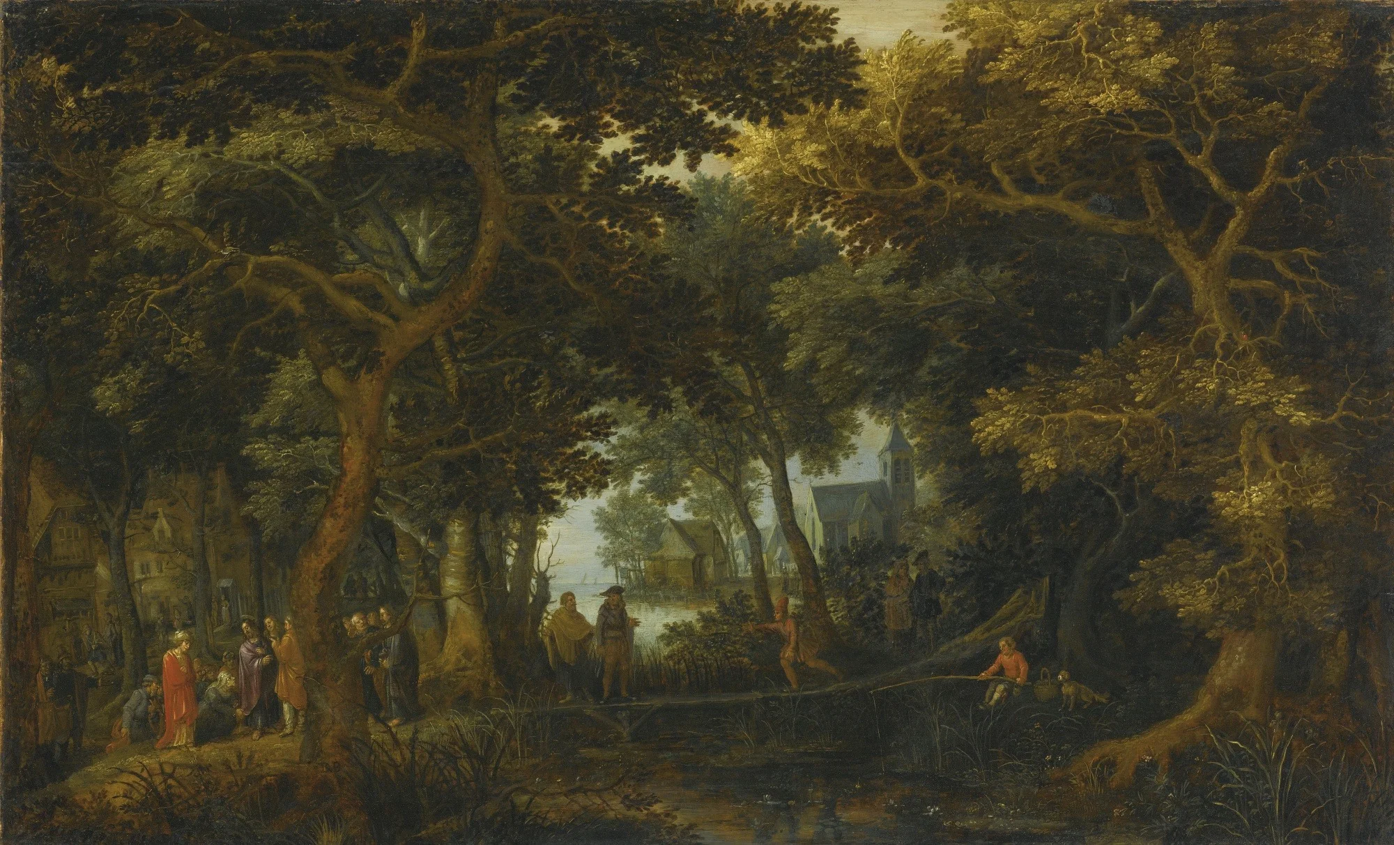 Forest Landscape with two of Christ's Miracles, detail