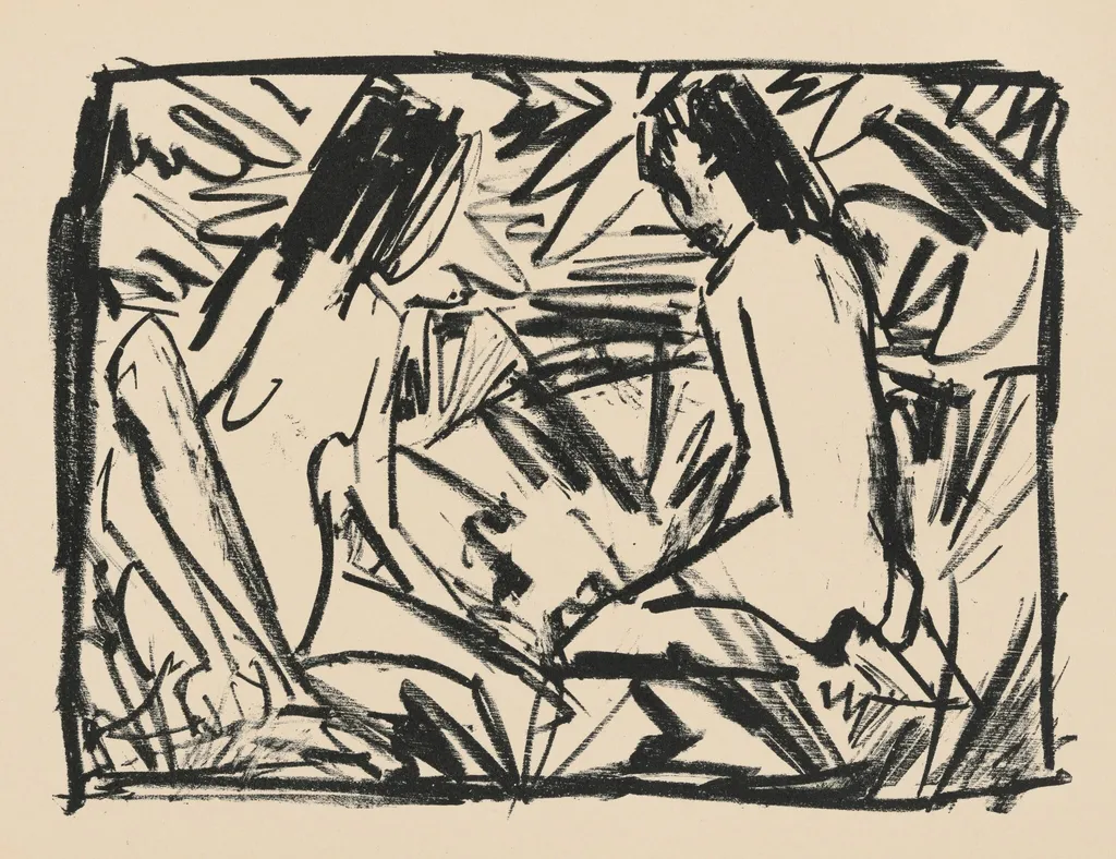 Badende (Bathers) from Deutsche Graphiker der Gegenwart (German Printmakers of Our Time), by Otto Mueller, ink, 1920