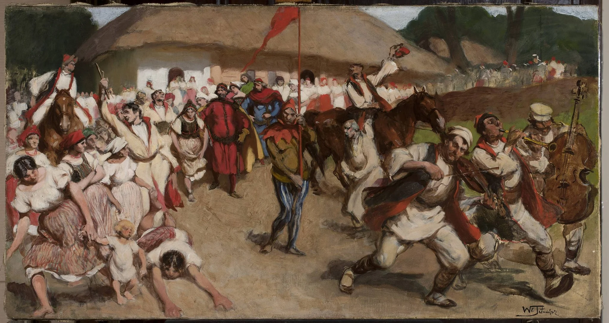 Folk scene – king among peasants, detail