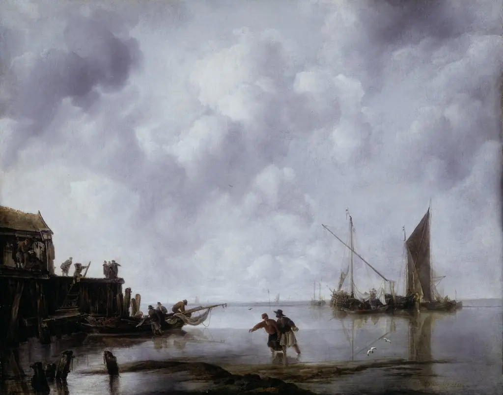 Fishing Boats in a Calm, by Jan van de Cappelle, oil, 1651