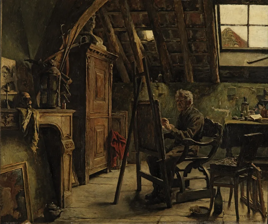 Workshop of a Painter, by Charles Mertens, oil, 1892