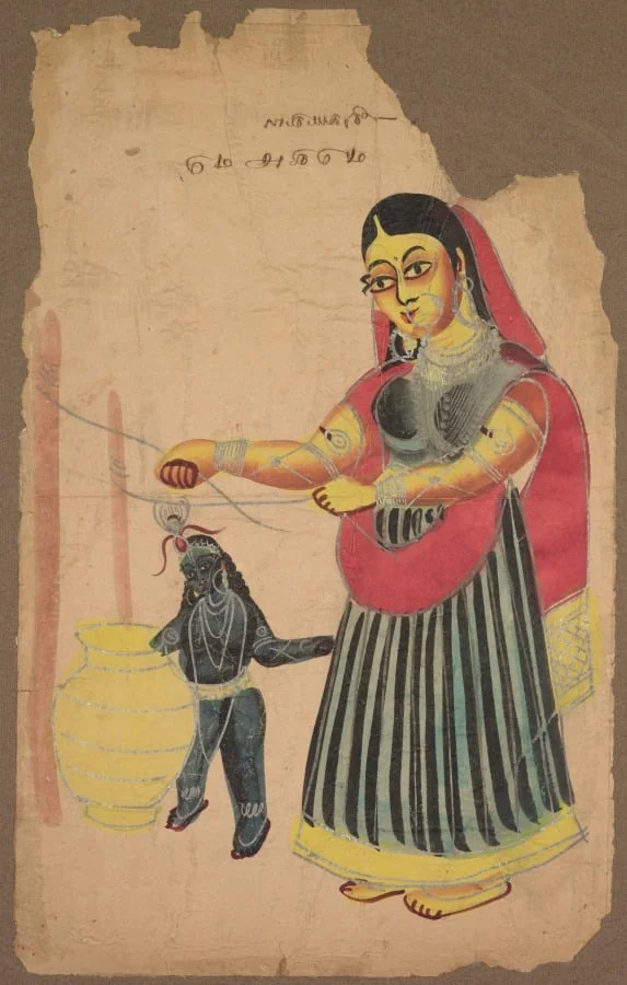 Yasoda with Krishna Churning Butter, detail