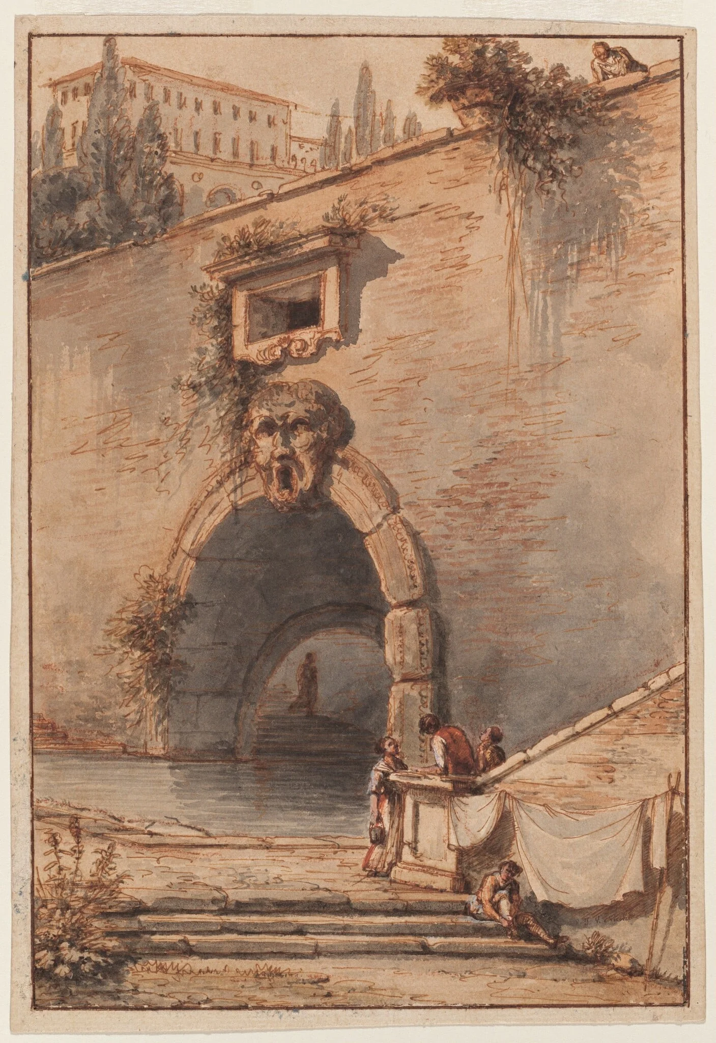 View of an Ancient Roman Bridge with a Mascaroon, detail