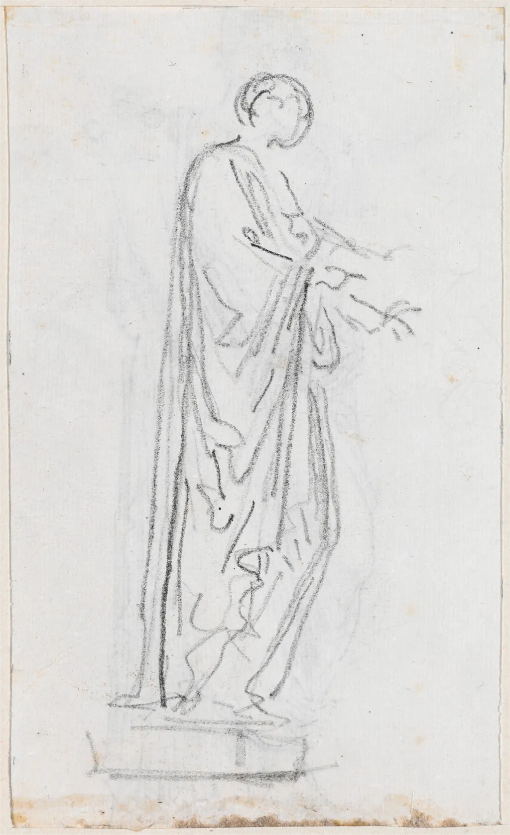 Statue of a Roman Woman (Female Deity?) Seen from the Side [verso], by Hubert Robert, chalk, 1760