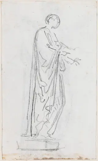 Statue of a Roman Woman (Female Deity?) Seen from the Side [verso], by Hubert Robert, chalk, 1760