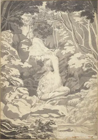 Waterfall, by Daniel Maclise, watercolor, 1825
