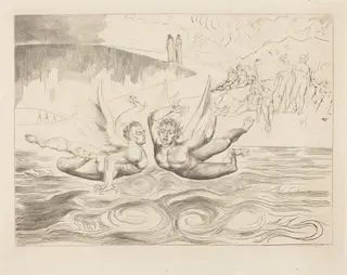 The Circle of the Corrupt Officials; the Devils Mauling Each Other, by William Blake, ink, 1827
