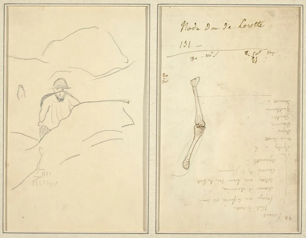 Breton Boy in a Landscape; Study of an Arm [verso], by Paul Gauguin, ink, 1886