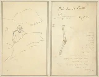 Breton Boy in a Landscape; Study of an Arm [verso], by Paul Gauguin, ink, 1886