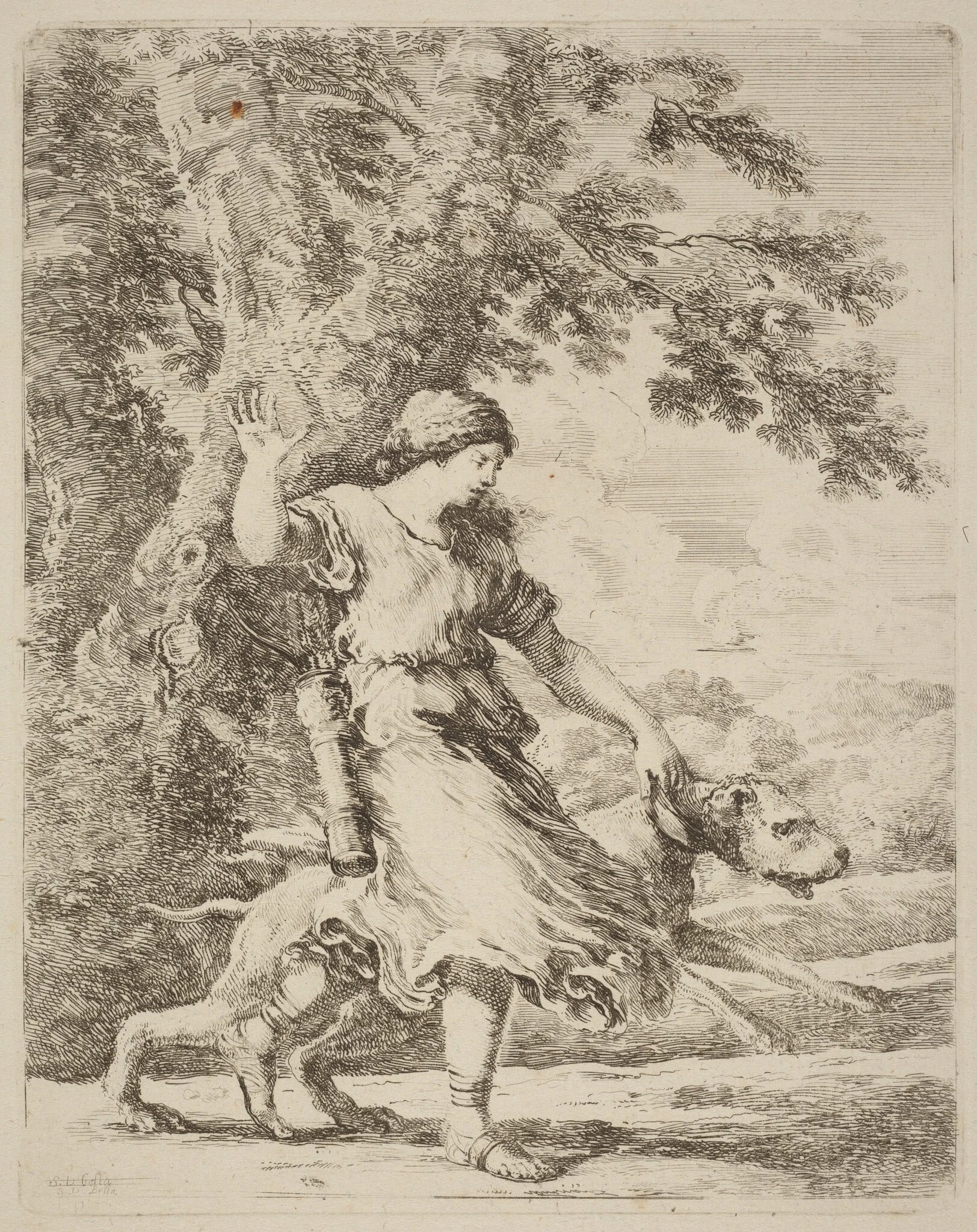 Nymph Holding a Large Dog by a Collar, detail