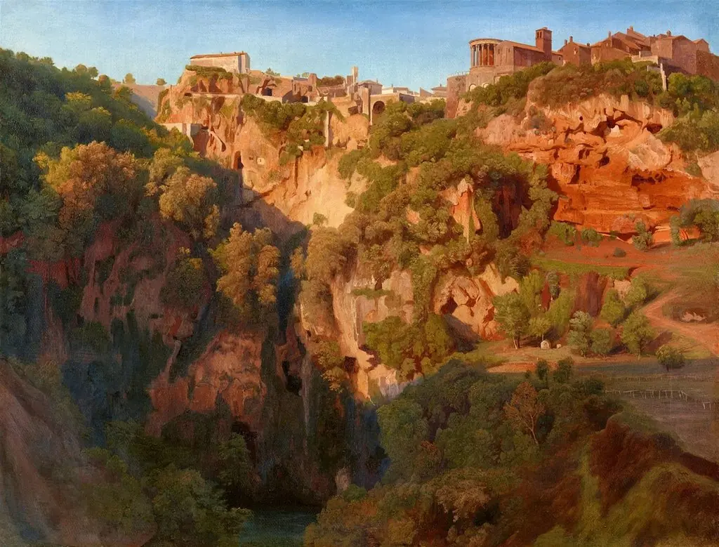 The Waterfalls at Tivoli with the Ponte Lupo, Temple of Vesta, and Temple of Sibyl The Waterfalls at Tivoli with the Ponte Lupo, Temple of Vesta, and Temple of Sibyl, by Ernst Fries, oil, 1826