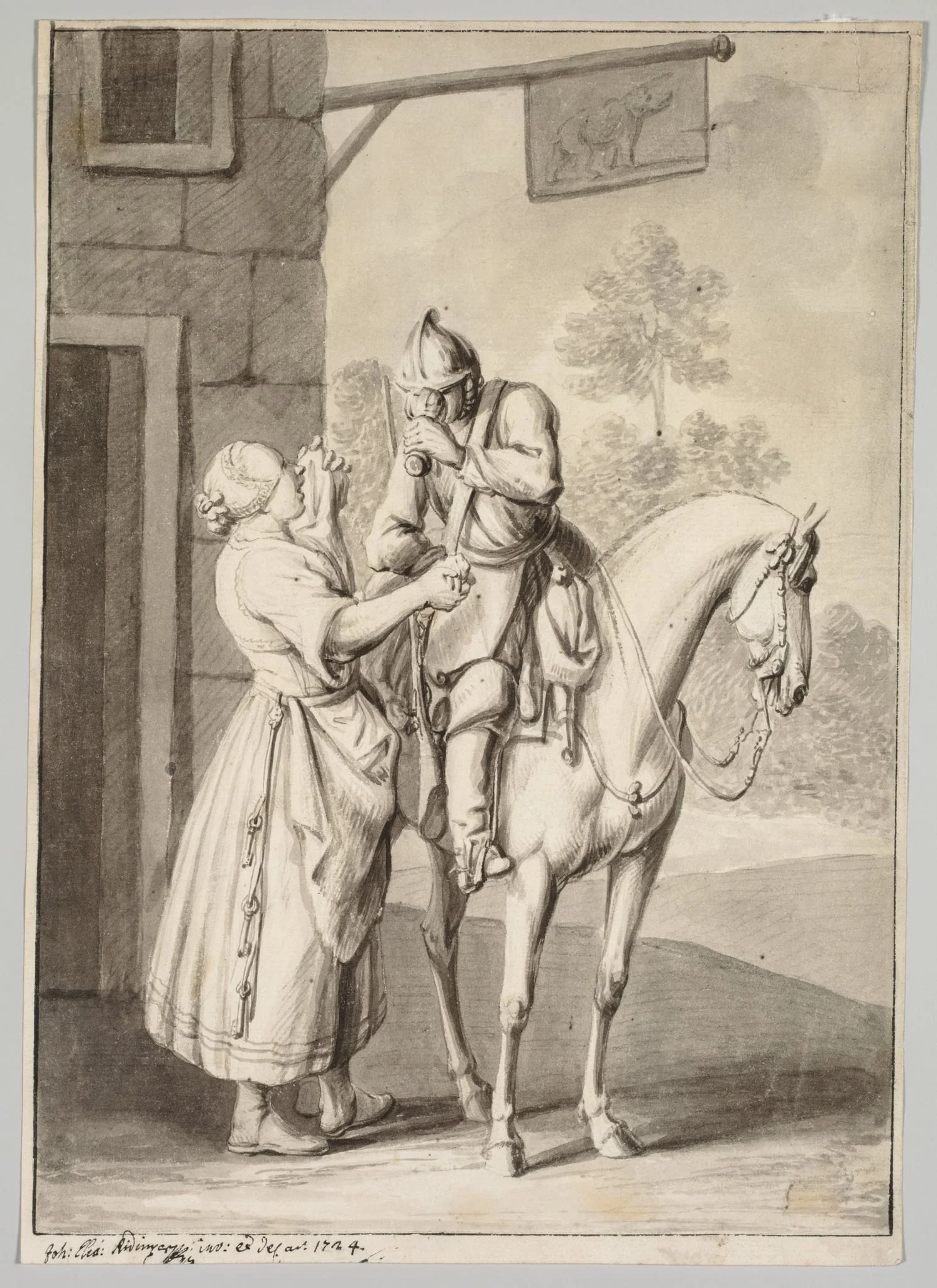 A Soldier in Armor in Front of a Tavern, detail