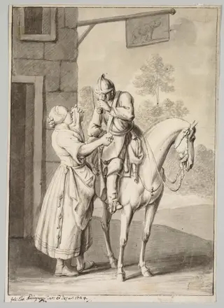 A Soldier in Armor in Front of a Tavern, by Johann Elias Ridinger, 1724
