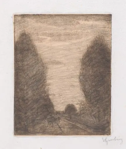 Wooded Landscape with a Cart, by Vittore Grubicy, graphite, 1894