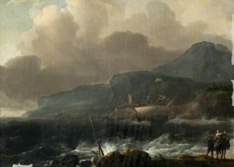 A Dutch Ship Clawing off a High Coast in a Gale, detail