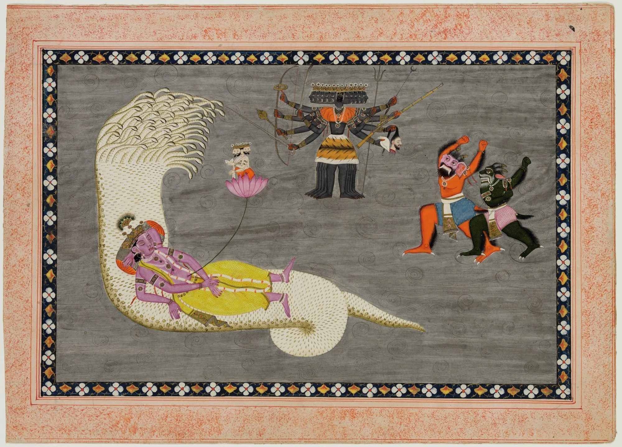 Vishnu, Sesha, Indra and Demons in Sea of Eternity, detail