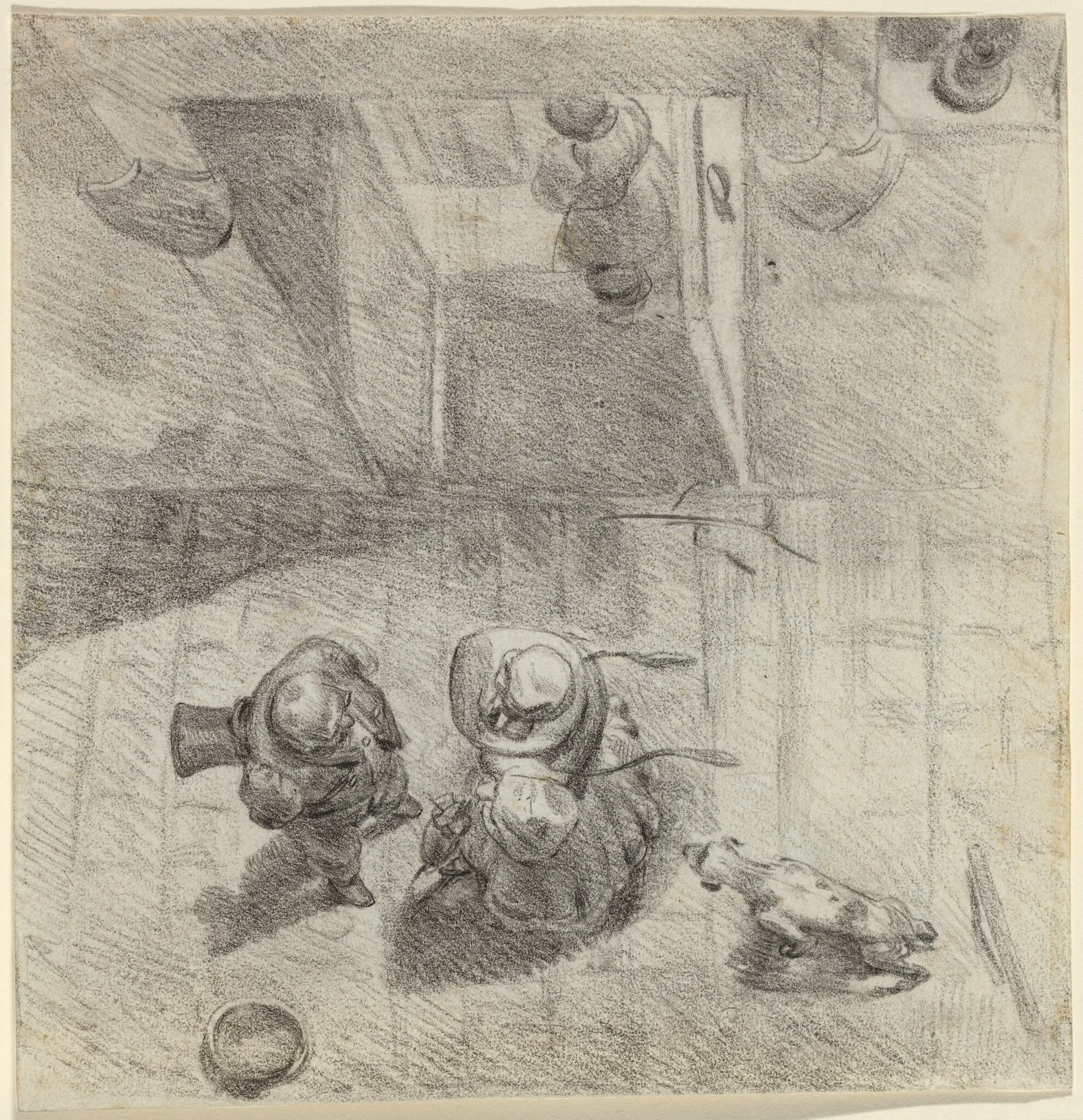 Bird's Eye View of a Man and Woman Conversing, detail