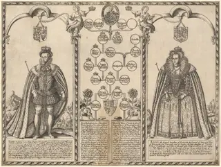 James I and Anne of Denmark, by Renold Elstrack, ink, 1601