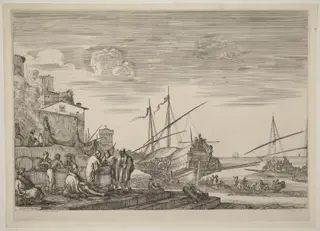 View of Several Houses Facing the Port, by Stefano Della Bella, ink, 1654