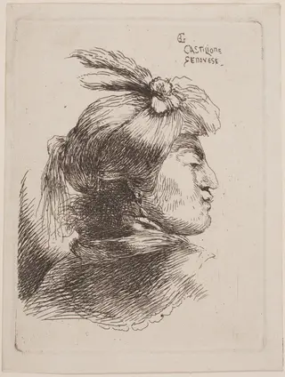 Small Oriental Head, by Giovanni Benedetto Castiglione, ink, 1646