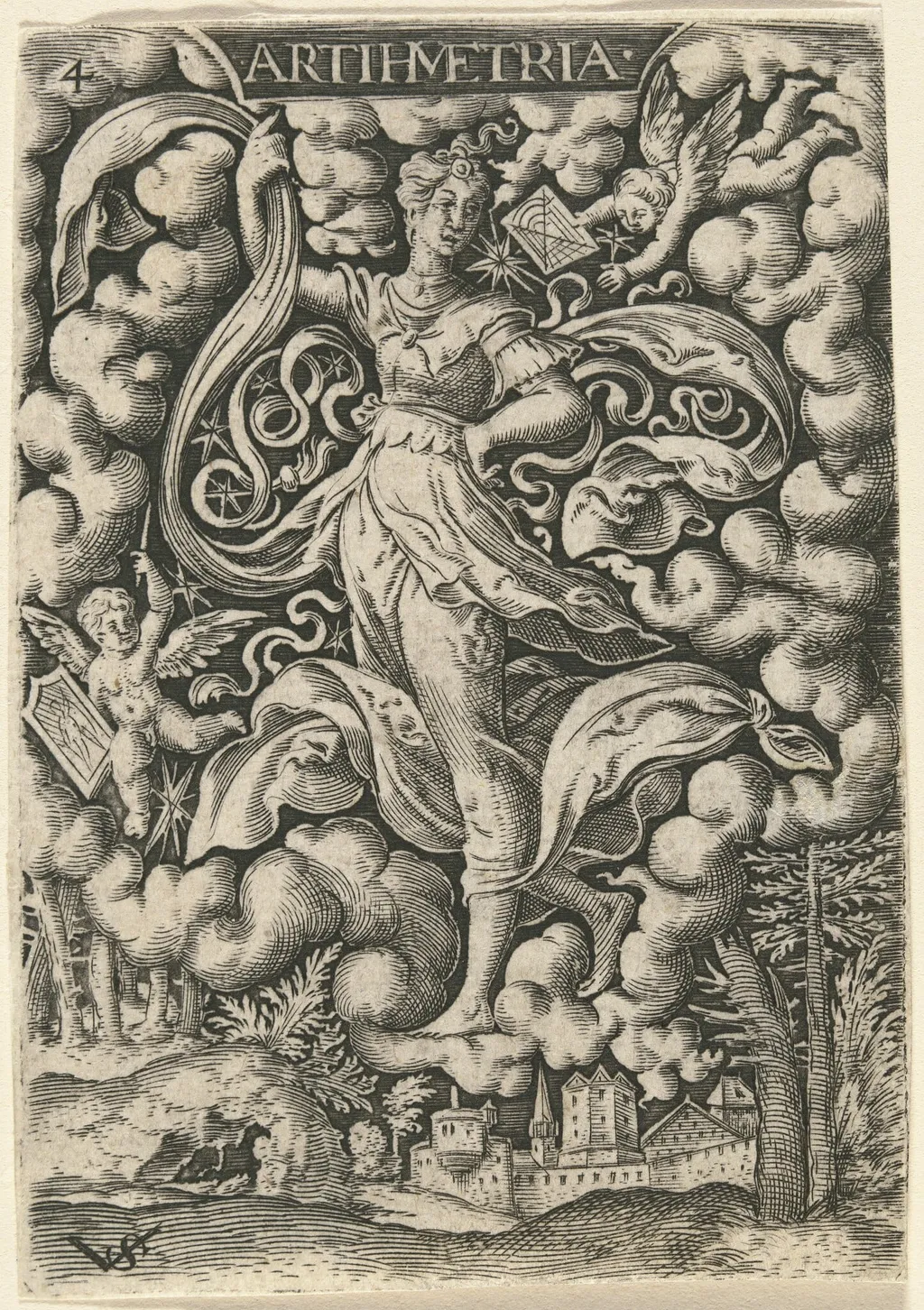 Artihmetria (Arithmetic), by Virgil Solis, ink, 1538