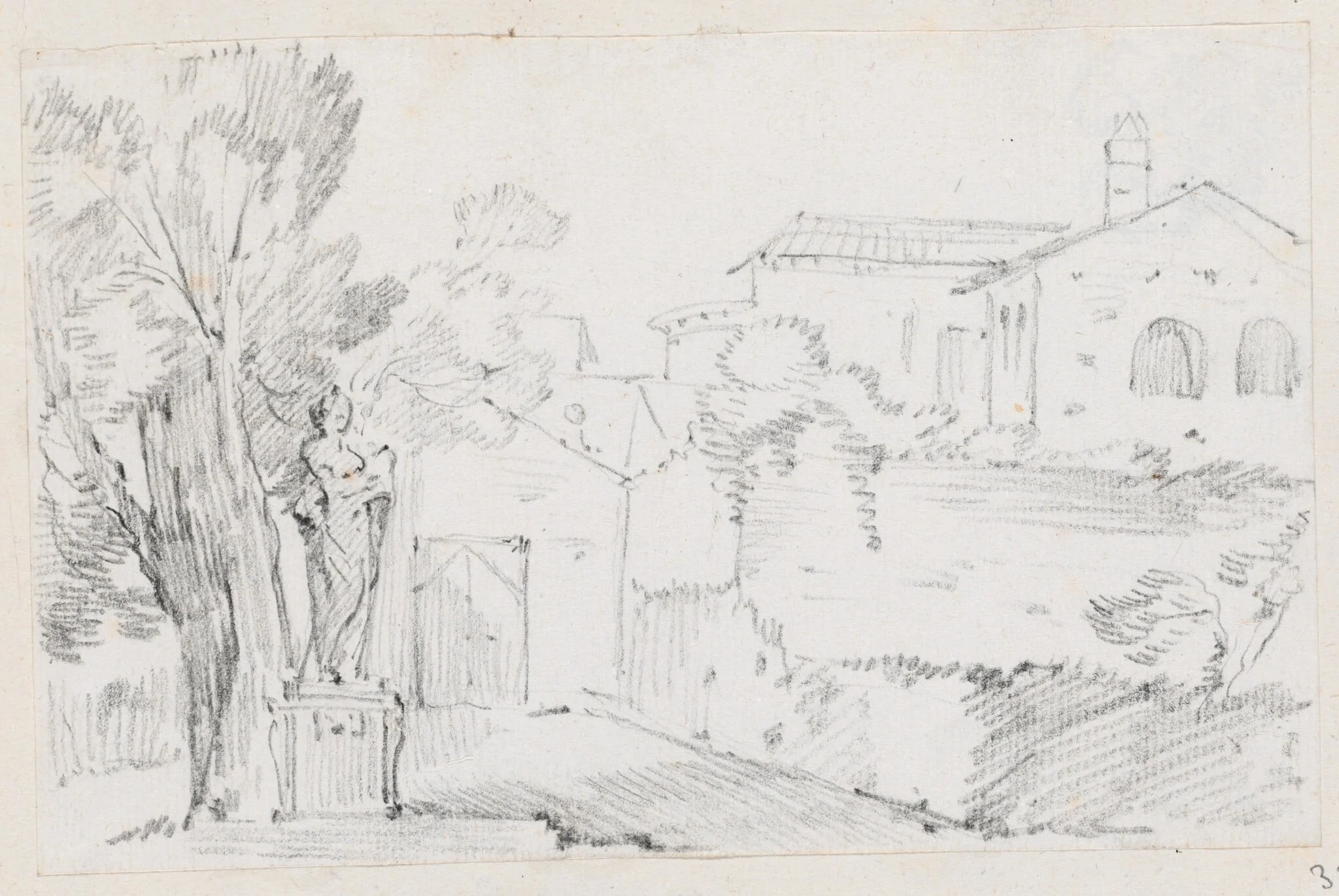 Corner of an Italian Garden with a Church Beyond, detail