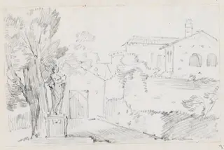 Corner of an Italian Garden with a Church Beyond, by Joseph-Marie Vien, graphite, 1747