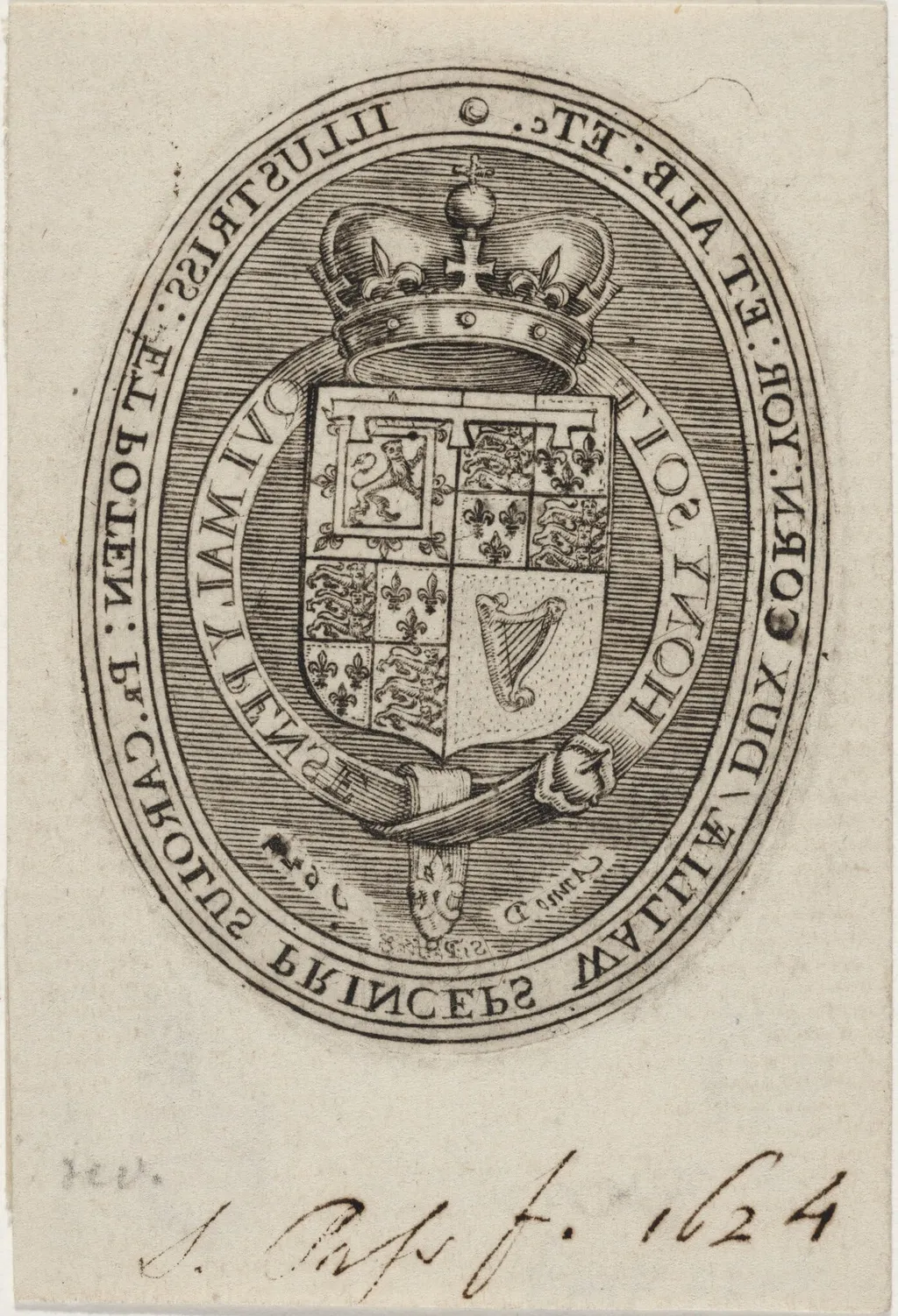 Shield of Charles I, by Simon van de Passe, ink, 1616