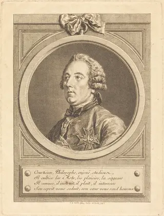 Louis Cesar de La Baume-le-Blanc, by Charles-Nicolas Cochin II, ink, 1757