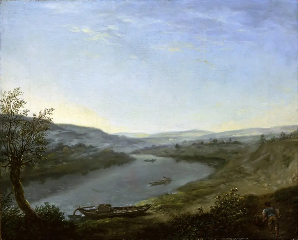 Die Elbe bei Blasewitz oberhalb Dresdens am Morgen, by Anton Graff, oil, 1800