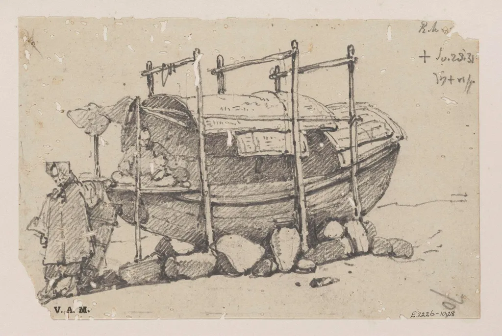 Figures by a beached Tanka boat, by George Chinnery, 15
